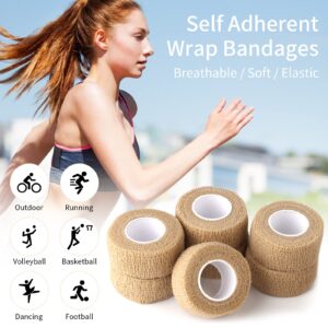 6pc-1 Inch Wide Skin Colour Elastic Self- Adhesive Bandage Finger Tape,Wrap Bandages, for Wrist and Ankle Sprains & Swelling