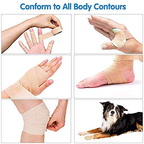 6pc-1 Inch Wide Skin Colour Elastic Self- Adhesive Bandage Finger Tape,Wrap Bandages, for Wrist and Ankle Sprains & Swelling