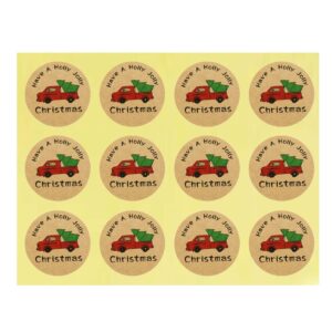 amosfun 10 pcs sealing sticker self-adhesive truck pattern christmas round wrapping stickers sealing paster packing label for envelope packaging gift