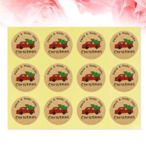 Amosfun 10 pcs Sealing Sticker Self-Adhesive Truck Pattern Christmas Round Wrapping Stickers Sealing Paster Packing Label for Envelope Packaging Gift