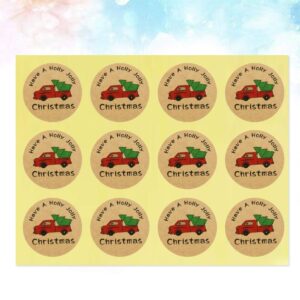 Amosfun 10 pcs Sealing Sticker Self-Adhesive Truck Pattern Christmas Round Wrapping Stickers Sealing Paster Packing Label for Envelope Packaging Gift