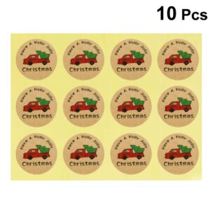 Amosfun 10 pcs Sealing Sticker Self-Adhesive Truck Pattern Christmas Round Wrapping Stickers Sealing Paster Packing Label for Envelope Packaging Gift