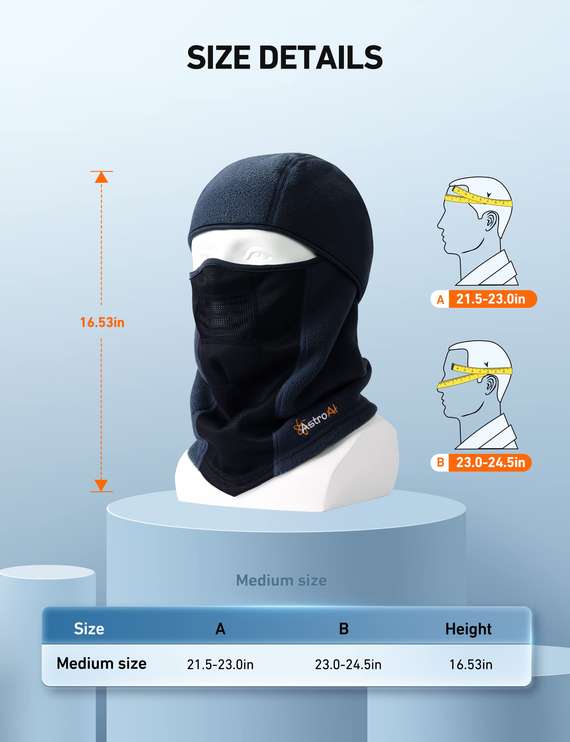 AstroAI Balaclava Ski Mask Winter Fleece Thermal Face Mask Cover for Men Women Warmer Windproof Breathable, Cold Weather Gear for Skiing, Outdoor Work, Riding Motorcycle & Snowboarding, Blue-M