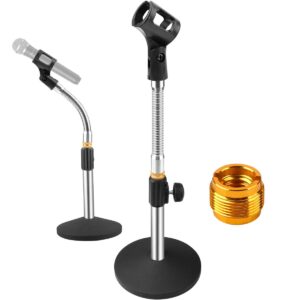 eison microphone stand desk mic stand desktop microphone stand adjustable tabletop microphone stand with gooseneck mic clip 5/8" male to 3/8" female screw for blue yeti snowball christmas gift