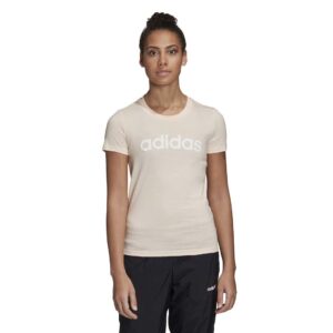 adidas womens essentials linear tee pink tint/white x-small