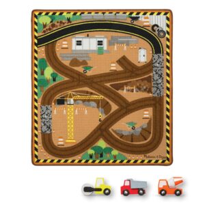 melissa & doug round the construction zone work site activity play rug with 3 wooden trucks (39" x 36")