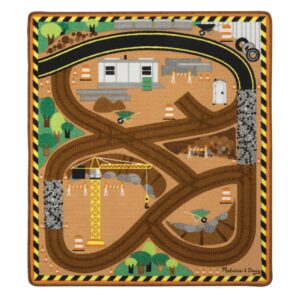 Melissa & Doug Round the Construction Zone Work Site Activity Play Rug With 3 Wooden Trucks (39" x 36")