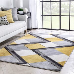 well woven good vibes nora gold modern geometric stripes and boxes 5'3" x 7'3" 3d texture area rug