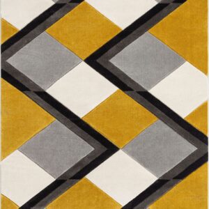 Well Woven Good Vibes Nora Gold Modern Geometric Stripes and Boxes 5'3" x 7'3" 3D Texture Area Rug