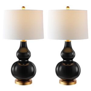 safavieh lighting collection karlen modern contemporary black/ gold leaf double gourd 29-inch bedroom living room home office desk nightstand table lamp set of 2 (led bulbs included)