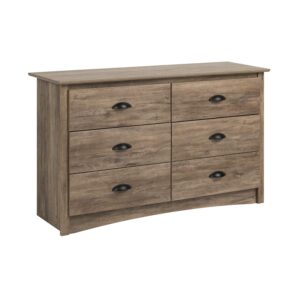 prepac salt spring children's rustic 6-drawer dresser for bedroom, farmhouse chest of drawers for children 16" d x 48" w x 29" h, drifted gray, ddc-4829