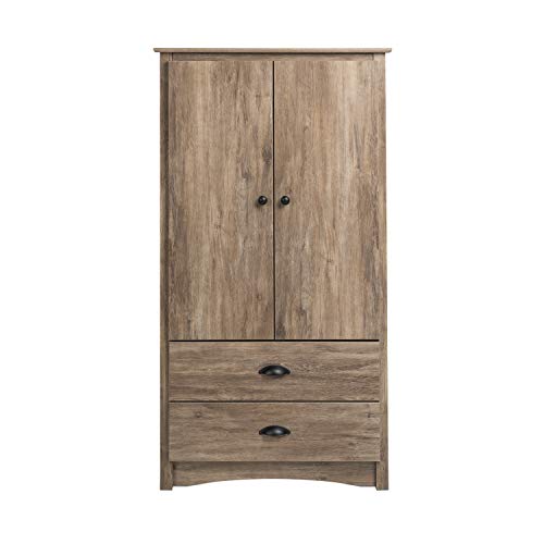 Prepac Salt Spring Rustic Wardrobe Closet with Drawers and 2 Doors, Farmhouse Armoire Portable Closet 22" D x 31.5" W x 58.75" H, Drifted Gray, DDC-3359-K