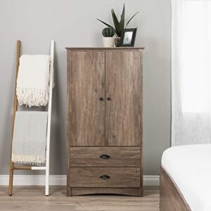 Prepac Salt Spring Rustic Wardrobe Closet with Drawers and 2 Doors, Farmhouse Armoire Portable Closet 22" D x 31.5" W x 58.75" H, Drifted Gray, DDC-3359-K