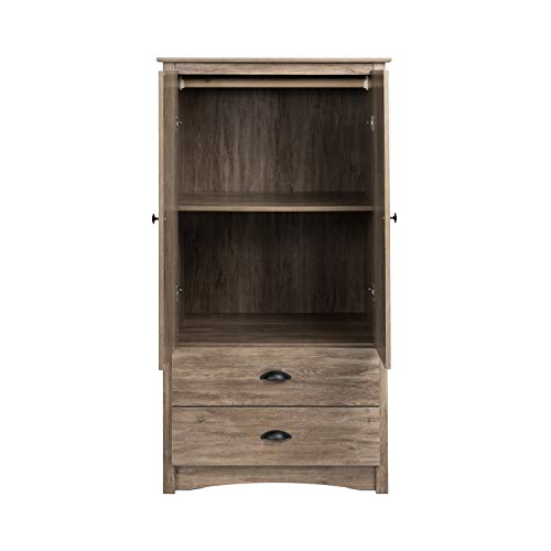 Prepac Salt Spring Rustic Wardrobe Closet with Drawers and 2 Doors, Farmhouse Armoire Portable Closet 22" D x 31.5" W x 58.75" H, Drifted Gray, DDC-3359-K