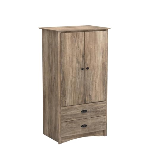 Prepac Salt Spring Rustic Wardrobe Closet with Drawers and 2 Doors, Farmhouse Armoire Portable Closet 22" D x 31.5" W x 58.75" H, Drifted Gray, DDC-3359-K