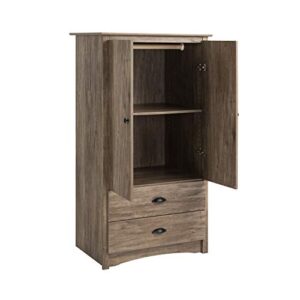 Prepac Salt Spring Rustic Wardrobe Closet with Drawers and 2 Doors, Farmhouse Armoire Portable Closet 22" D x 31.5" W x 58.75" H, Drifted Gray, DDC-3359-K