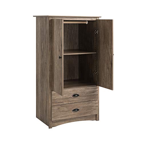 Prepac Salt Spring Rustic Wardrobe Closet with Drawers and 2 Doors, Farmhouse Armoire Portable Closet 22" D x 31.5" W x 58.75" H, Drifted Gray, DDC-3359-K