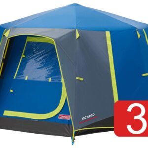 Coleman Tent Octago, 3 Man Tent Ideal for Camping in The Garden, Dome Tent, Waterproof 3 Person Camping Tent with Sewn-in Groundsheet