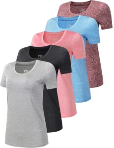 5 pack women's quick dry short sleeve t shirts, athletic workout tee tops for gym yoga running (set 1, x-small)