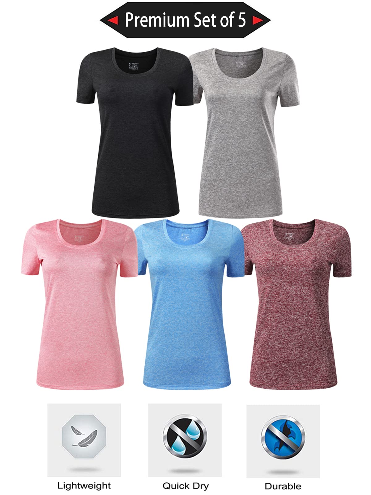 5 Pack Women's Quick Dry Short Sleeve T Shirts, Athletic Workout Tee Tops for Gym Yoga Running (Set 1, X-Small)