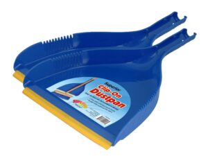 superio clip-on dustpan - heavy duty plastic, easy grip clip-on dust pan with rubber edge, detailed sweeping debris, fits standard brooms home & commercial dusting & cleaning tool, blue, 2-pack