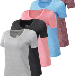 5 Pack Women's Quick Dry Short Sleeve T Shirts, Athletic Workout Tee Tops for Gym Yoga Running (Set 1, X-Large)