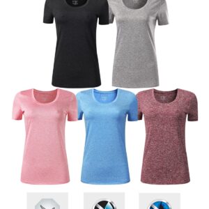 5 Pack Women's Quick Dry Short Sleeve T Shirts, Athletic Workout Tee Tops for Gym Yoga Running (Set 1, X-Large)