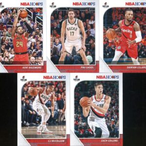 2019-20 Panini NBA Hoops Portland Trail Blazers Team Set of 10 Cards: Kent Bazemore(#4), Pau Gasol(#105), Damian Lillard(#157), CJ McCollum(#158), Zach Collins(#159), Jusuf Nurkic(#162), Hassan Whiteside(#196), Nassir Little(#220), Anfernee Simons(#268),