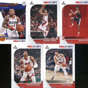 2019-20 Panini NBA Hoops Portland Trail Blazers Team Set of 10 Cards: Kent Bazemore(#4), Pau Gasol(#105), Damian Lillard(#157), CJ McCollum(#158), Zach Collins(#159), Jusuf Nurkic(#162), Hassan Whiteside(#196), Nassir Little(#220), Anfernee Simons(#268),