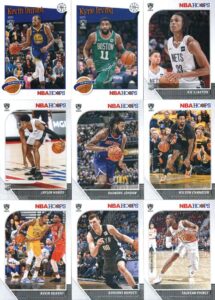 2019-20 panini nba hoops brooklyn nets team set of 14 cards: kyrie irving(#11), jarrett allen(#12), spencer dinwiddie(#13), joe harris(#14), caris levert(#15), taurean prince(#16), rodions kurucs(#17), kevin durant(#61), wilson chandler(#86), deandre jord