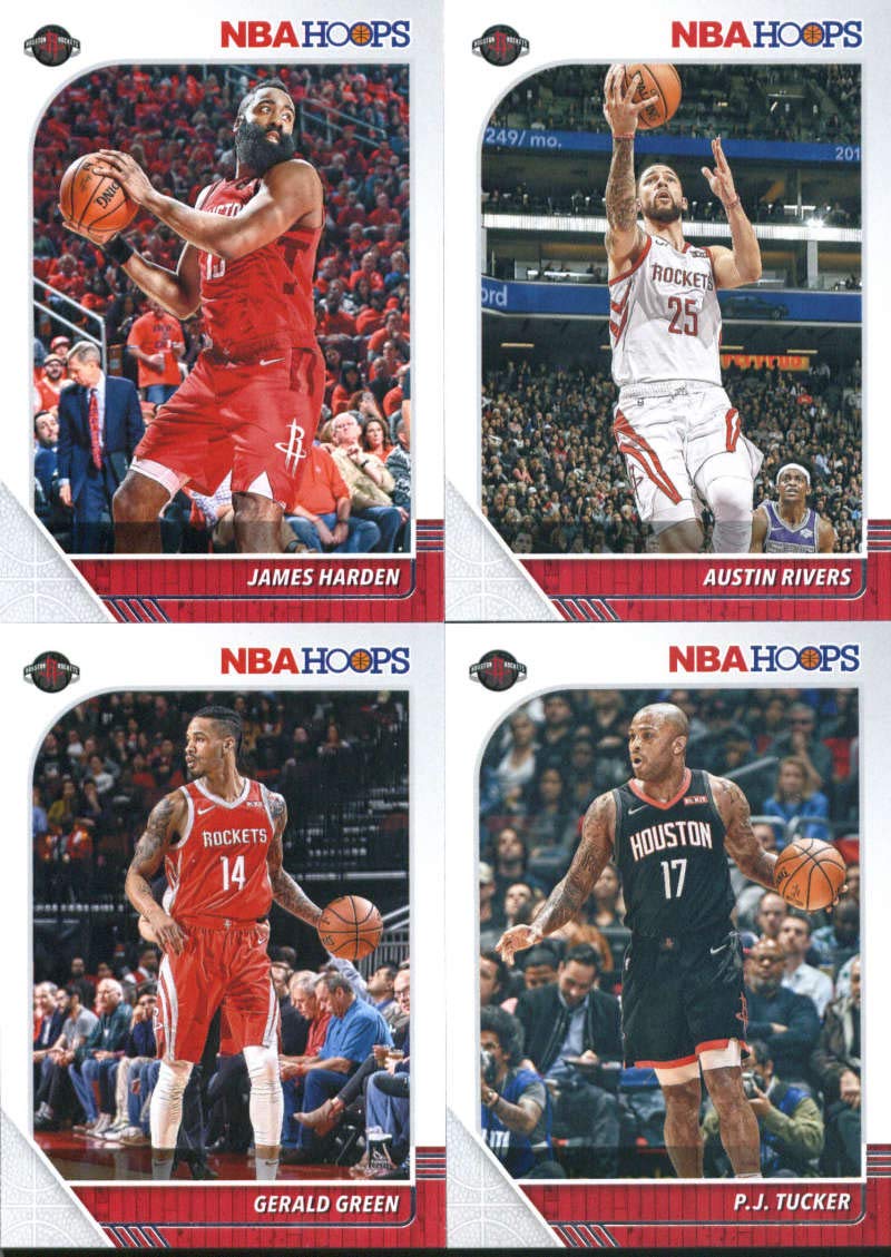 2019-20 Panini NBA Hoops Houston Rockets Team Set of 8 Cards: James Harden(#66), Eric Gordon(#68), Clint Capela(#69), P.J. Tucker(#70), Gerald Green(#71), Austin Rivers(#72), Russell Westbrook(#129), Iman Shumpert(#270)