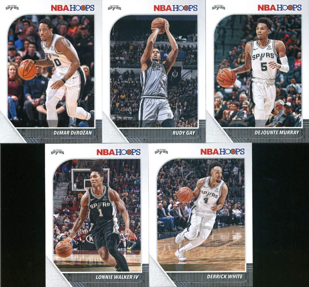 2019-20 Panini NBA Hoops San Antonio Spurs Team Set of 10 Cards: LaMarcus Aldridge(#171), DeMar DeRozan(#172), Rudy Gay(#173), Dejounte Murray(#174), Lonnie Walker IV(#175), Derrick White(#176), Luka Samanic(#216), Keldon Johnson(#224), Quinndary Weathers