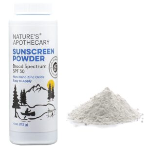 all-natural, benzene free, non nano zinc oxide sunscreen powder spf 30 - water & sweat resistant, reef & river friendly, hypoallergenic, biodegradable, made in usa by nature's apothecary