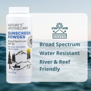 All-Natural, Benzene Free, Non Nano Zinc Oxide Sunscreen Powder SPF 30 - Water & Sweat Resistant, Reef & River Friendly, Hypoallergenic, Biodegradable, Made in USA by Nature's Apothecary