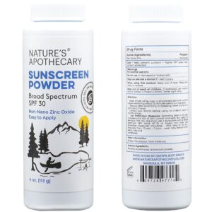 All-Natural, Benzene Free, Non Nano Zinc Oxide Sunscreen Powder SPF 30 - Water & Sweat Resistant, Reef & River Friendly, Hypoallergenic, Biodegradable, Made in USA by Nature's Apothecary