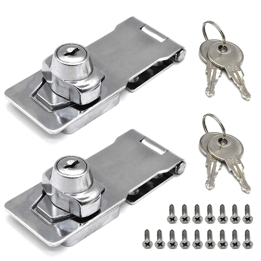 2Pcs Keyed Hasp Locks 4” x 1-5/8” Catch Latch Safety Lock Door Lock with Key