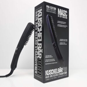 KUSCHELBÄR - Pro Hair and Beard Straightener for Men - Heated Brush Combs and Smooths Beards - 3 Heat Settings and XL Long Cord - for All Hair Types - by Parlor, previously MASC by Jeff Chastain