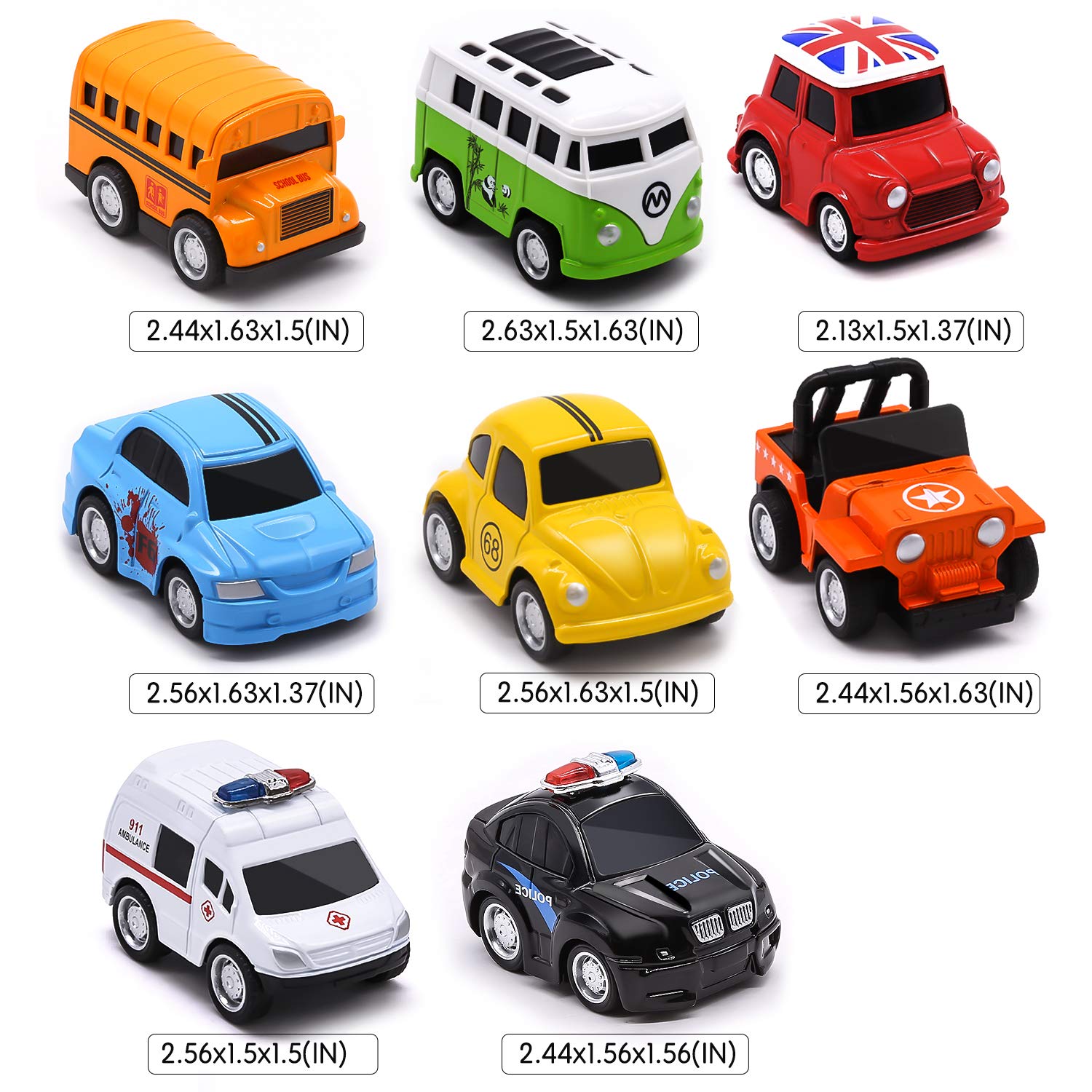 Metal Pull Back Cars, Up Grade 8 Pack Kids Die-cast Alloy Toy Vehicles Friction Powered Toy Monster Trucks Buses for Toddlers & Boys, Pull Back Cars for Aged 3-14 Year Old Children