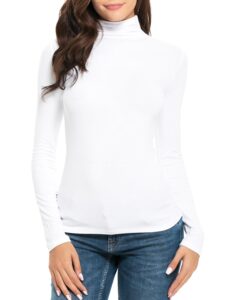 womens mock turtleneck long sleeve stretch fitted underscrubs layer tee tops (xs, white)