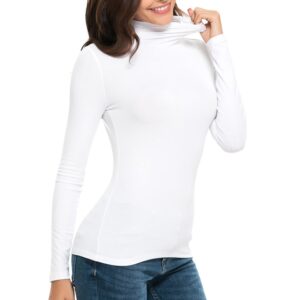 Womens Mock Turtleneck Long Sleeve Stretch Fitted Underscrubs Layer Tee Tops (XS, White)