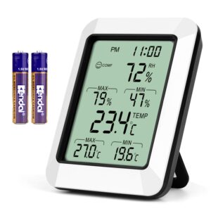 indoor hygrometer thermometer with alarm clock digital temperature humidity meter with large screen, multifunctional temperature and humidity meter monitor for home, office, bedroom and greenhouse