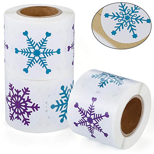 GESKS Multiple Snowflakes Stickers 1000 PCS Xmas/Winter Wonderland/Holiday Party Favors Decorations Cards Envelope Seals Sticker Decals,12 Different Design(Christmas Snowflake)