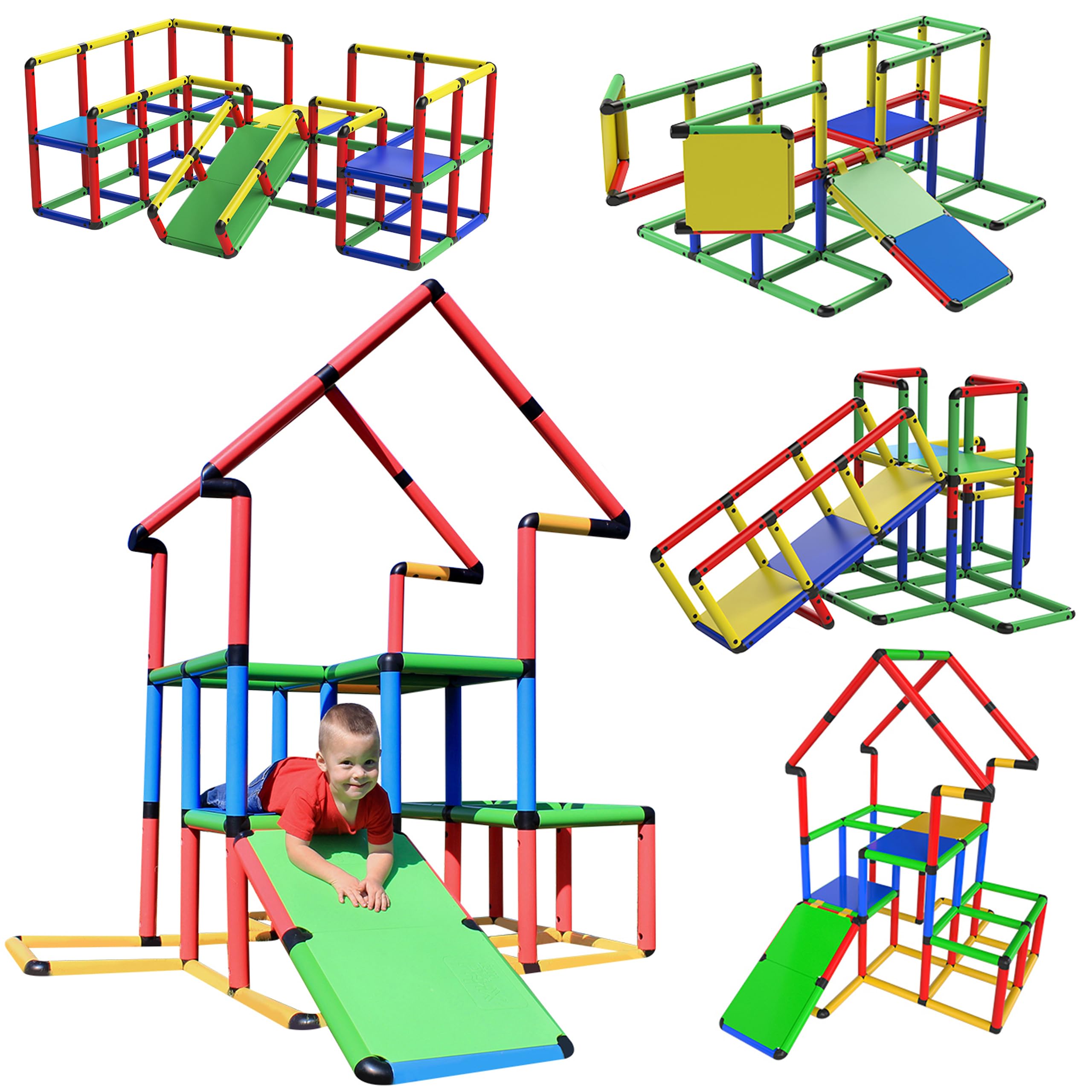 Kids Playground Set - Funphix Jumbo 467-Pc Construction Set with Toddler Slide, Indoor Climbing for Kids, & Jungle Gym - Multifunctional Kids Outdoor Playhouse for Indoor Sports & Outdoor Play Toys