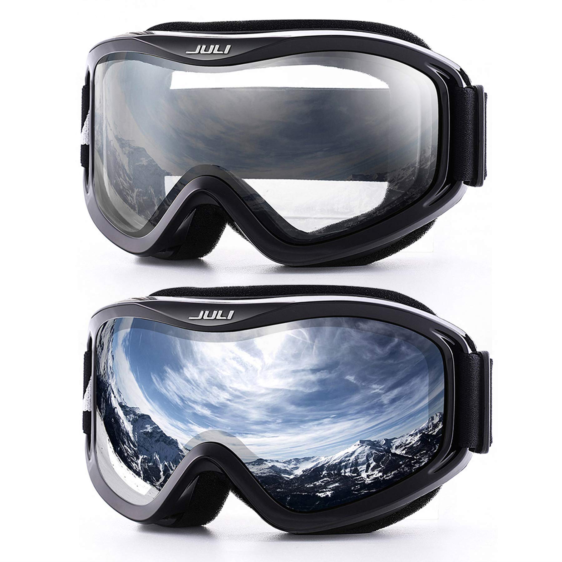 Juli Snowboard & Ski Goggles - Premium Snow Goggles,2Pack（Silver+Clear）