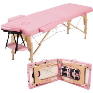 yaheetech spa bed portable lash bed massage bed foldable spa tables adjustable 2 fold with non-woven bag, pink