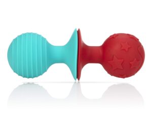 nuby silly rattle ball interactive suction toys, red/aqua, 2 count