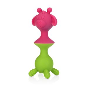 nuby silly giraffe interactive suction toys with built-in rattle, pink/green, 2 count