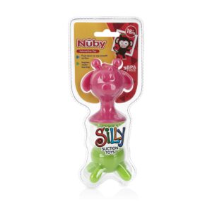 Nuby Silly Giraffe Interactive Suction Toys with Built-in Rattle, Pink/Green, 2 Count