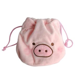 akoak 1 pack cute fluffy piglet makeup bag, drawstring tote bag, portable travel makeup bag storage organizer