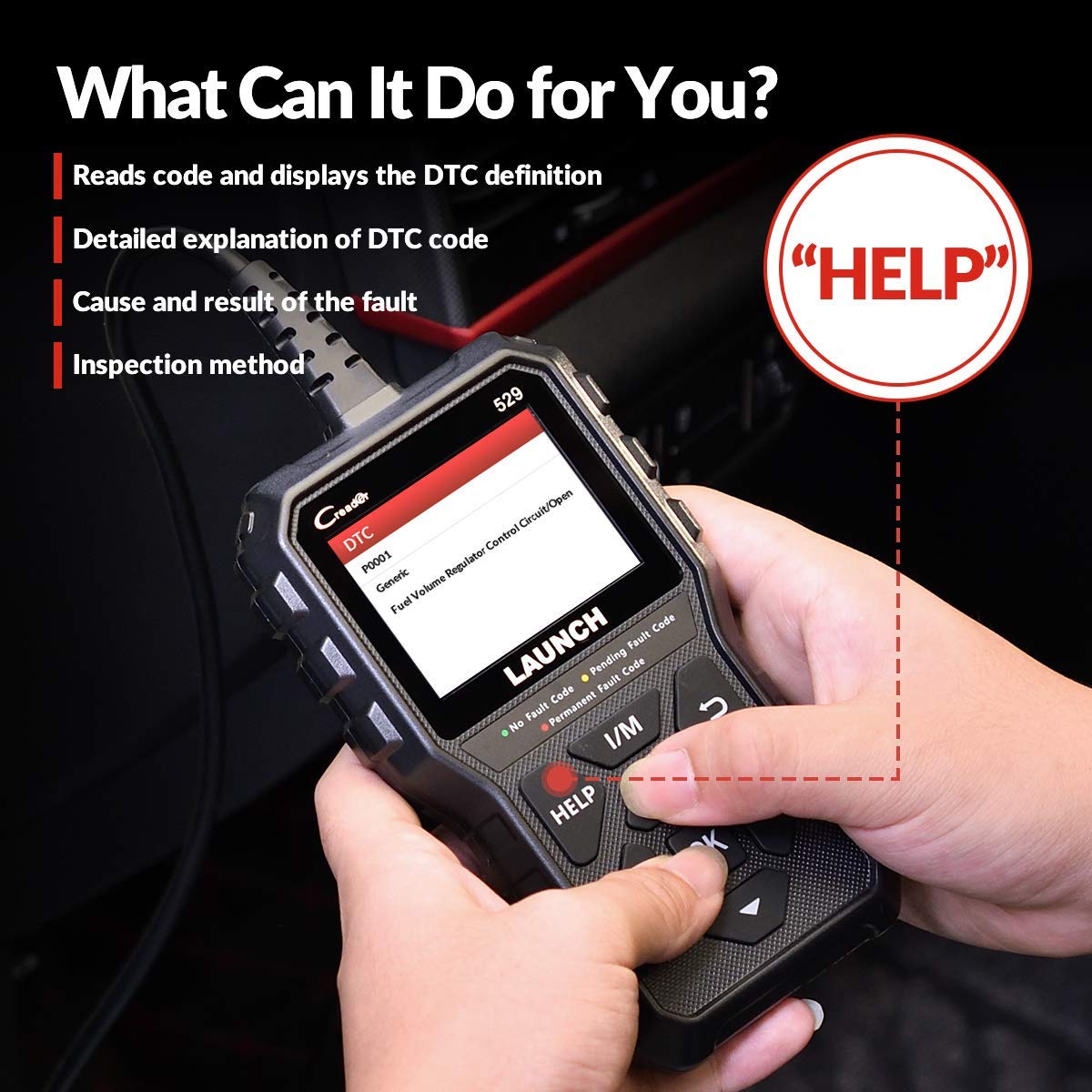 2024 Elite LAUNCH OBD2 Scanner CR529 Code Reader Check Engine Light for All OBDII Car After 1996 Full OBD2 Functions Mode 8, I/M Readiness DTC Lookup Lifetime Free Update Scan Tool [Upgrade Version]